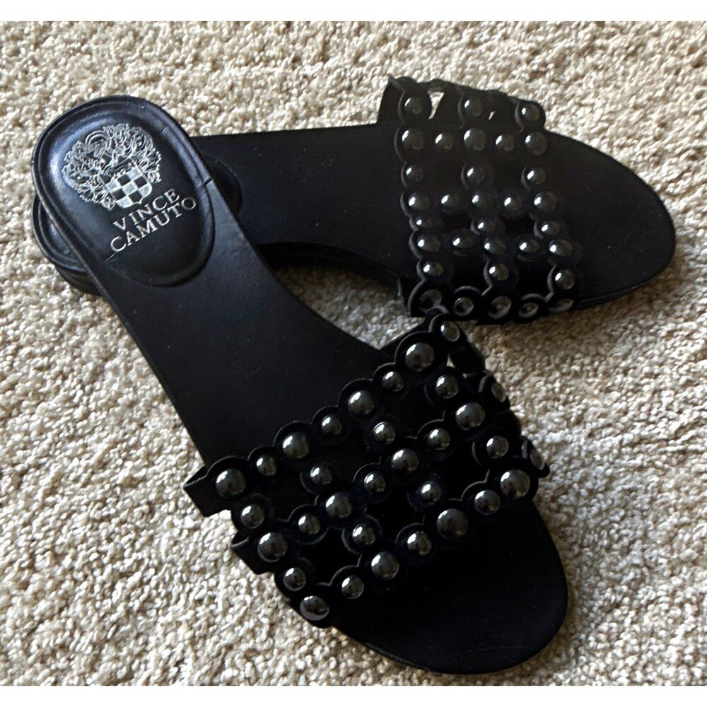 Vince Camuto Sandals Womens Studded Slide Slip On Open Toe Black Solid